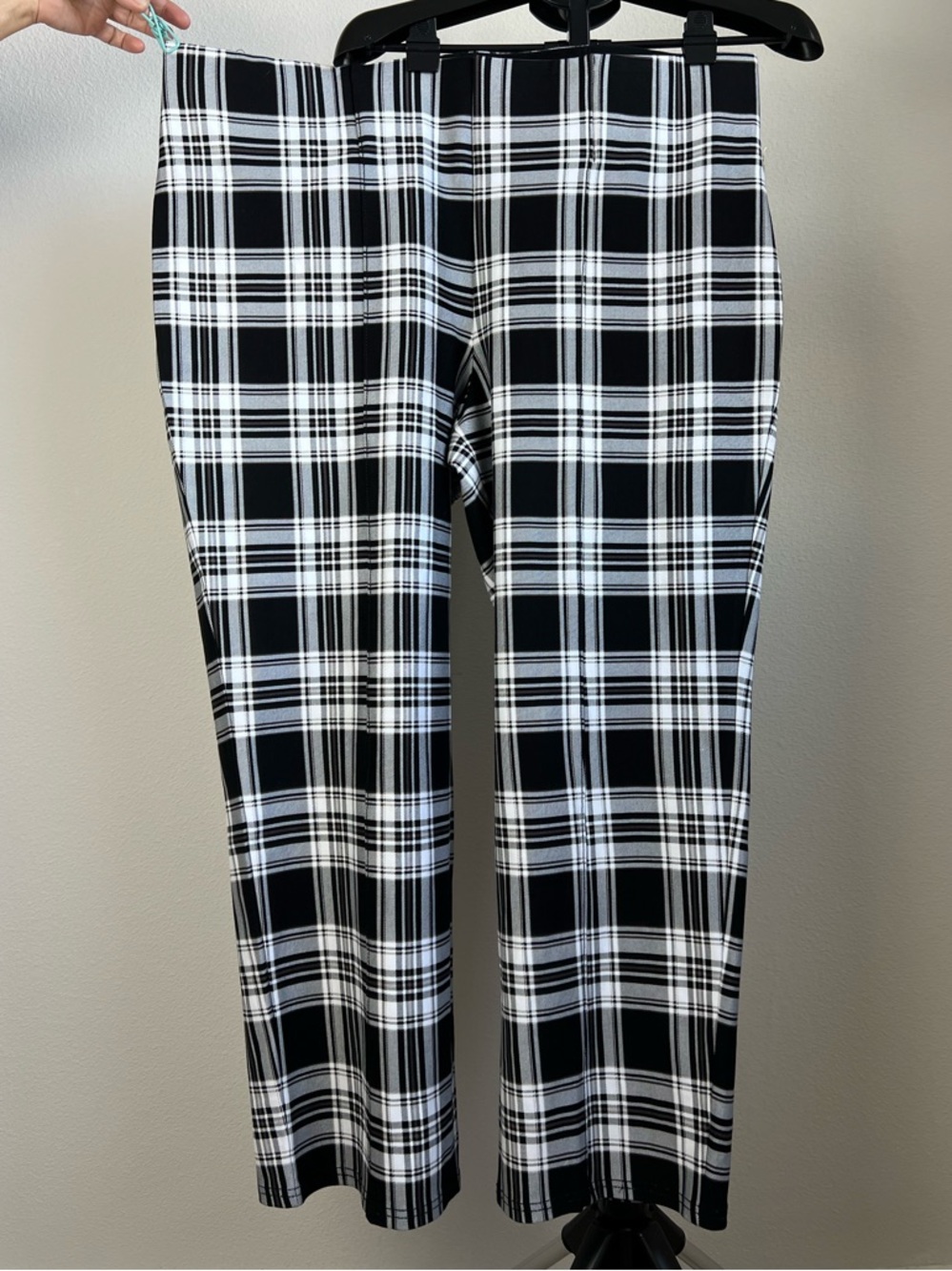 Slim Factor Pants Womens 3XR Black White Plaid Pull On Stretch Slim Straight